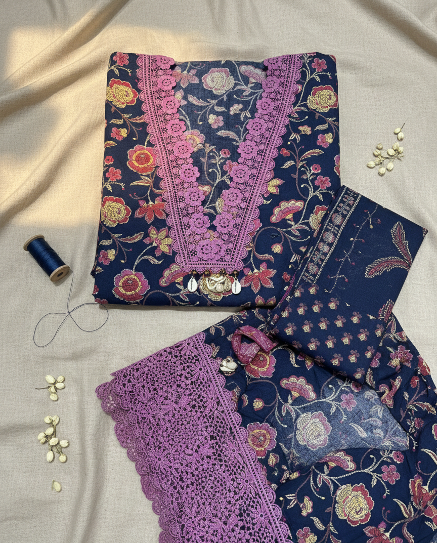 Royal Navy & Magenta Vine Set