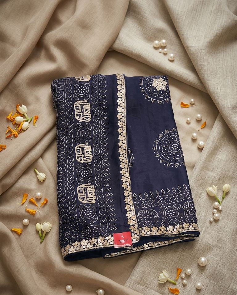 Midnight Navy Bandhej Saree