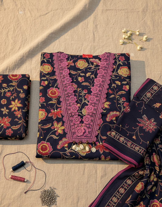 Royal Navy & Magenta Vine Set