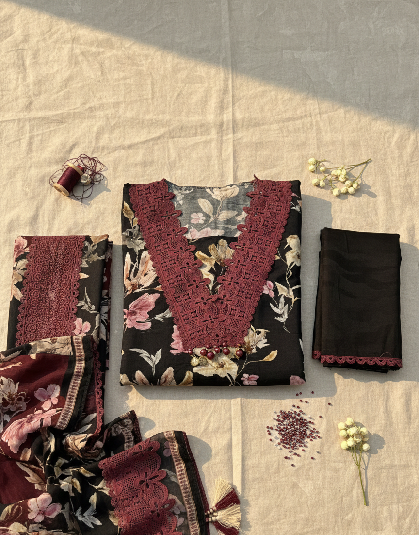 The Midnight Burgundy Floral Set