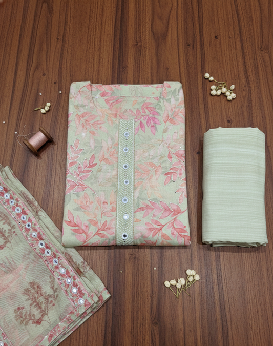 Coral Floral Unstitched Suit Set