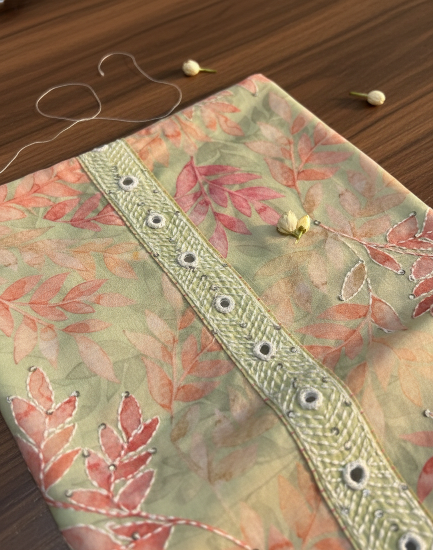 Coral Floral Unstitched Suit Set