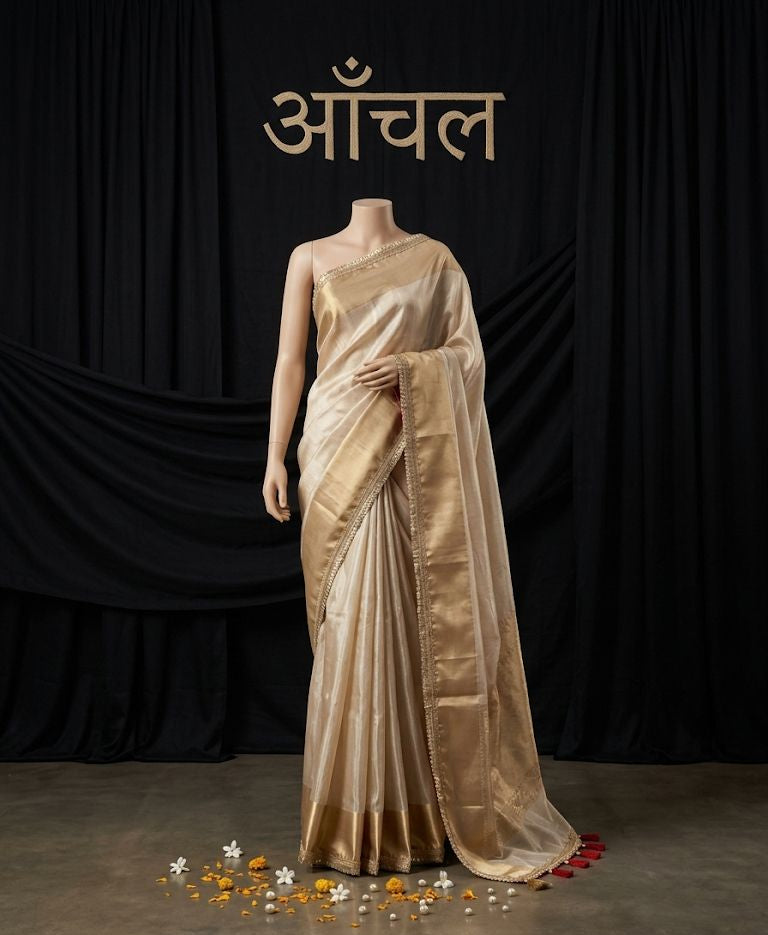 Gilded Champagne Rafa Silk Saree