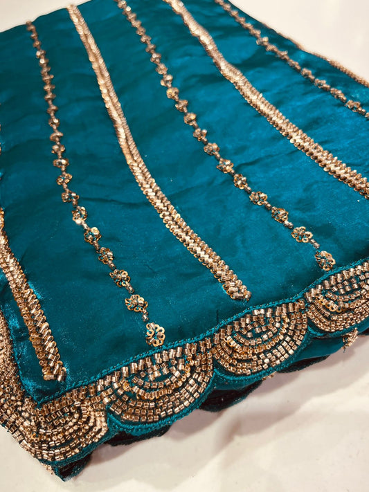 Noor Teal Embroidered Saree