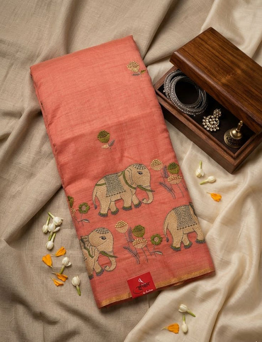 Royal Ambari Embroidered Peach Saree