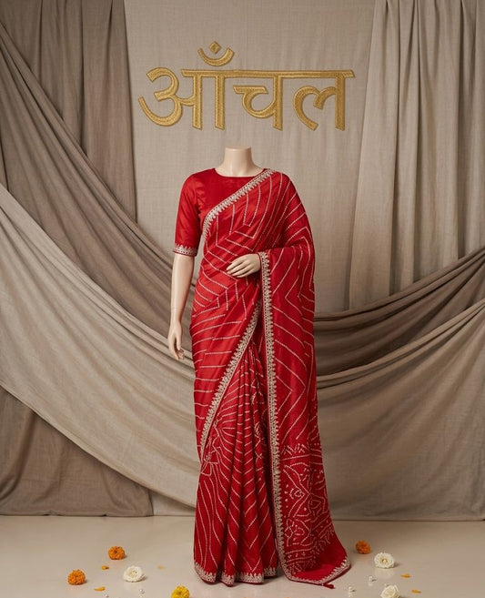 Vibrant Red Bandhani Saree