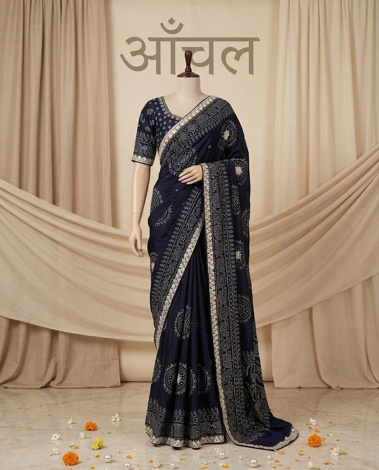 Midnight Navy Bandhej Saree