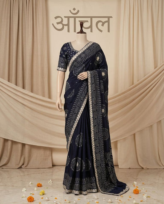 Midnight Navy Bandhej Saree